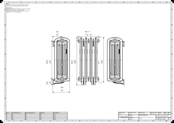 Emmeline III - Ceramic White Cast Iron Column Radiator H616mm x W296mm 3 Column - Wall Hung