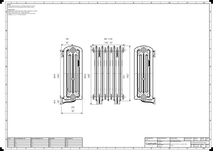 Emmeline III - Ceramic White Cast Iron Column Radiator H616mm x W363mm 3 Column - Wall Hung