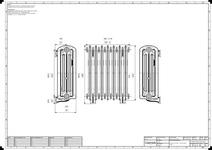 Emmeline III - Ceramic White Cast Iron Column Radiator H616mm x W496mm 3 Column - Wall Hung