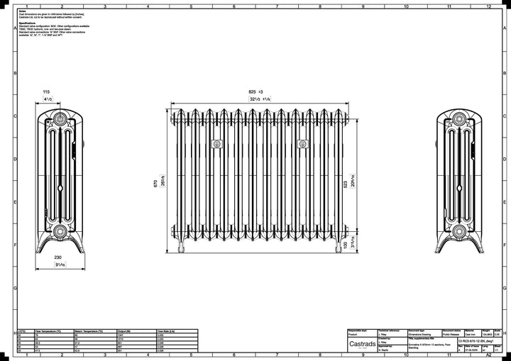 Emmeline II - Chalk White Cast Iron Column Radiator H670mm x W828mm 2 Column - Floor Standing