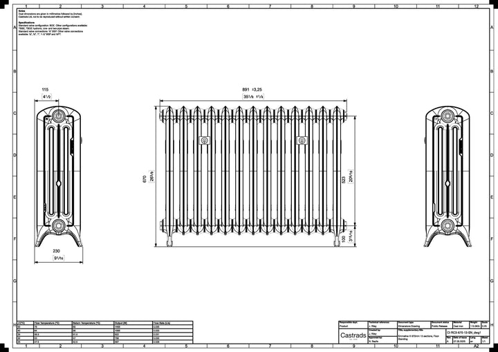 Emmeline II - Chalk White Cast Iron Column Radiator H670mm x W895mm 2 Column - Floor Standing