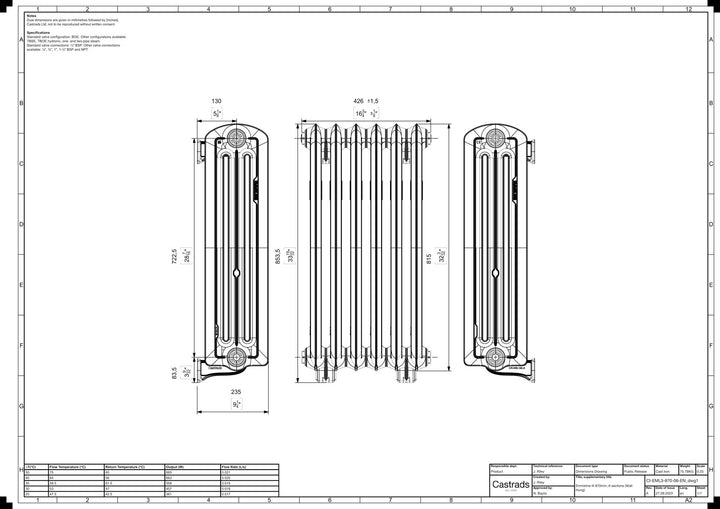 Emmeline III - Ceramic White Cast Iron Column Radiator H816mm x W429mm 3 Column - Wall Hung