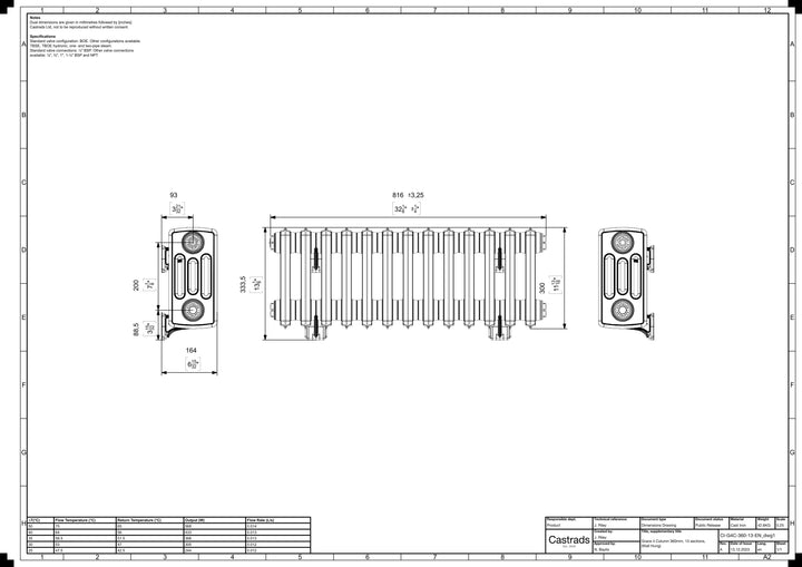 Grace - Ceramic White Cast Iron Column Radiator H300mm x W817mm 4 Column - Wall Hung