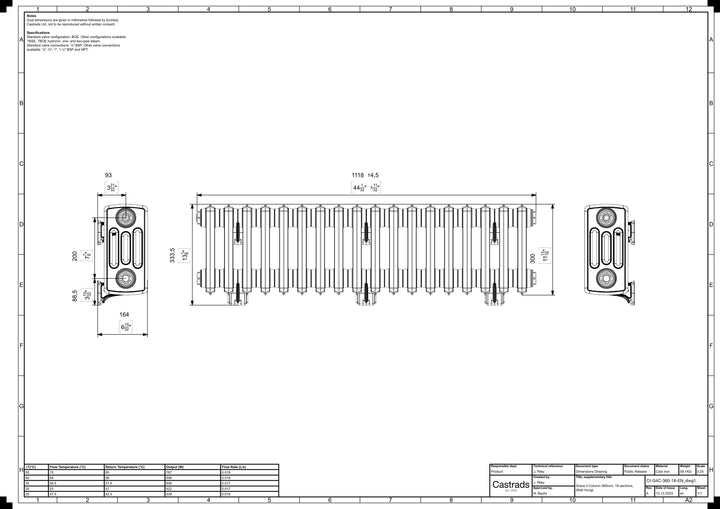 Grace - Ceramic White Cast Iron Column Radiator H300mm x W1119mm 4 Column - Wall Hung