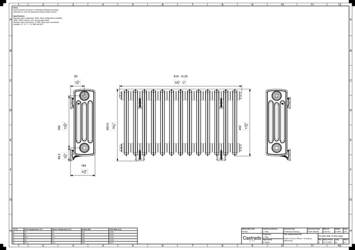 Grace - Black Iron Cast Iron Column Radiator H450mm x W817mm 4 Column - Wall Hung
