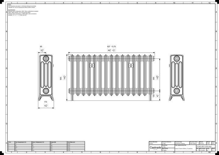 Grace - Anthracite Cast Iron Column Radiator H500mm x W938mm 4 Column - Floor Standing