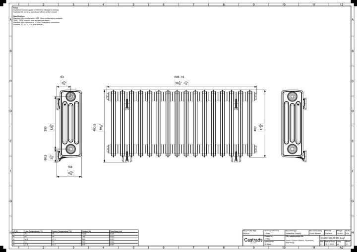 Grace - Black Iron Cast Iron Column Radiator H450mm x W998mm 4 Column - Wall Hung