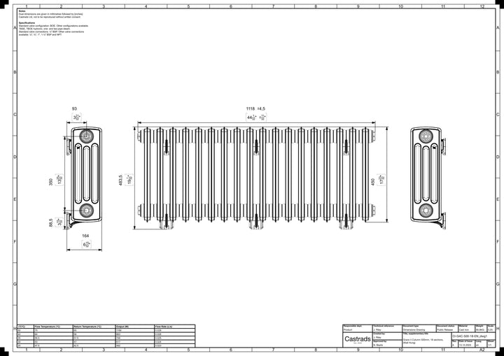 Grace - Astral Grey Mid Cast Iron Column Radiator H450mm x W1119mm 4 Column - Wall Hung