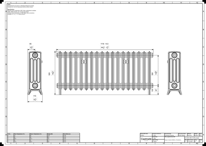Grace - Ceramic White Cast Iron Column Radiator H500mm x W1119mm 4 Column - Floor Standing