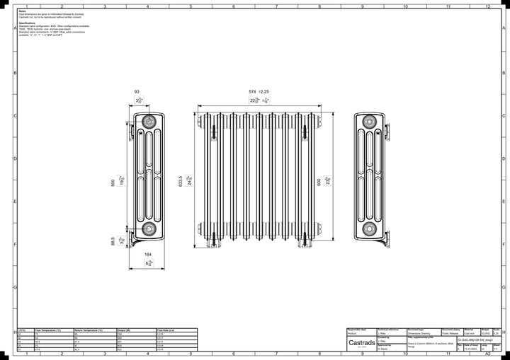 Grace - Quartz Grey Cast Iron Column Radiator H600mm x W575mm 4 Column - Wall Hung