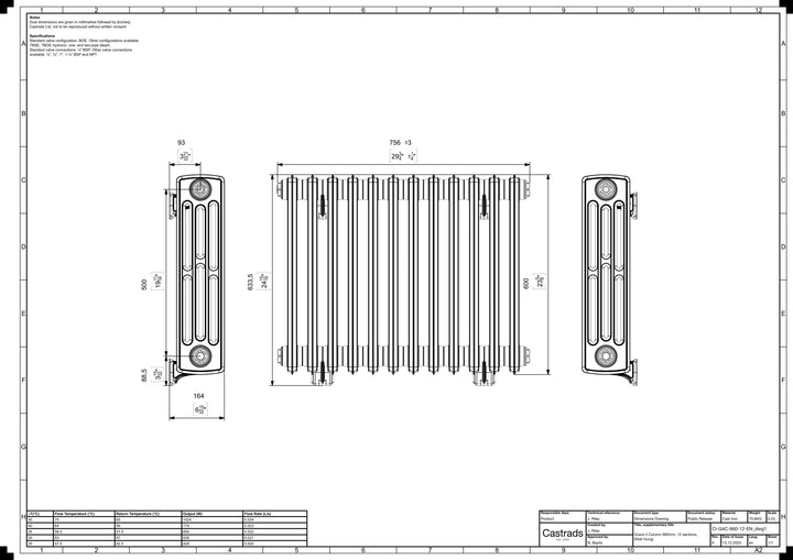 Grace - Ceramic White Cast Iron Column Radiator H600mm x W756mm 4 Column - Wall Hung