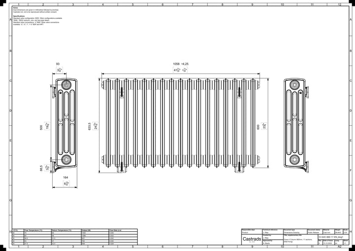 Grace - Ceramic White Cast Iron Column Radiator H600mm x W1059mm 4 Column - Wall Hung
