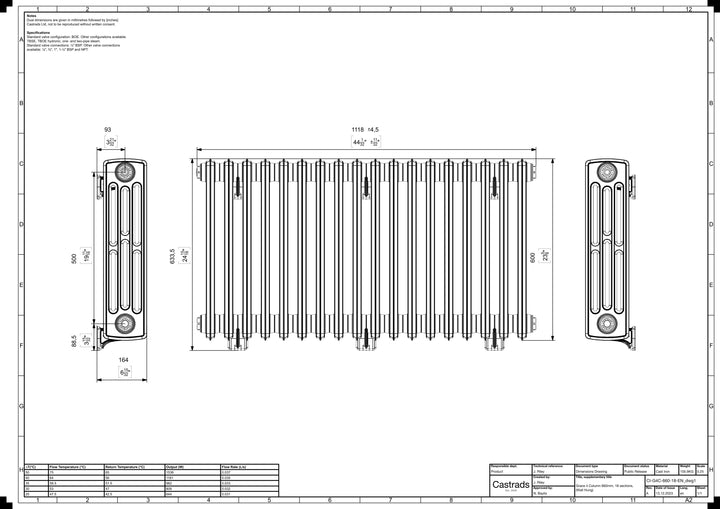 Grace - Ceramic White Cast Iron Column Radiator H600mm x W1119mm 4 Column - Wall Hung