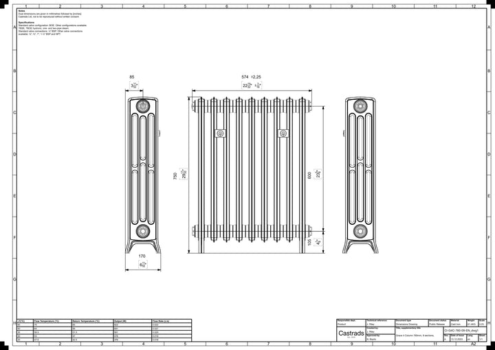 Grace - Ceramic White Cast Iron Column Radiator H750mm x W575mm 4 Column - Floor Standing