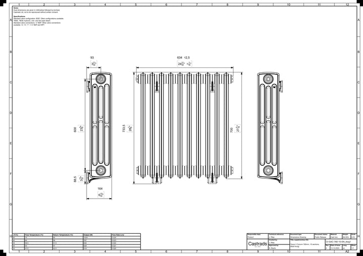 Grace - Anthracite Cast Iron Column Radiator H700mm x W635mm 4 Column - Wall Hung