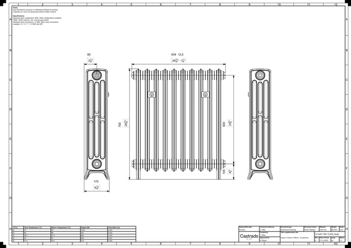 Grace - Ceramic White Cast Iron Column Radiator H750mm x W635mm 4 Column - Floor Standing