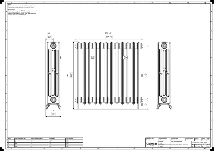 Grace - Ceramic White Cast Iron Column Radiator H750mm x W756mm 4 Column - Floor Standing