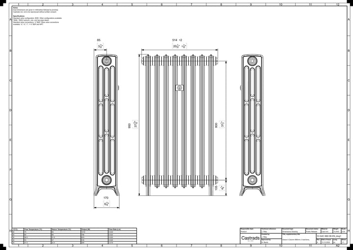 Grace - Chalk White Cast Iron Column Radiator H950mm x W514mm 4 Column - Floor Standing