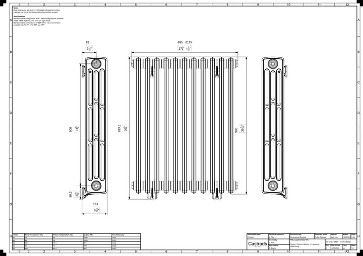Grace - Quartz Grey Cast Iron Column Radiator H898mm x W696mm 4 Column - Wall Hung