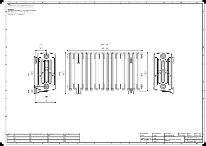 Grace - Chalk White Cast Iron Column Radiator H450mm x W877mm 6 Column - Wall Hung