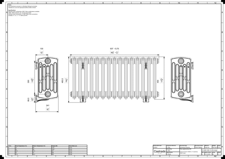 Grace - Black Iron Cast Iron Column Radiator H450mm x W938mm 6 Column - Wall Hung