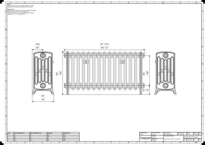 Grace - Ceramic White Cast Iron Column Radiator H500mm x W938mm 6 Column - Floor Standing