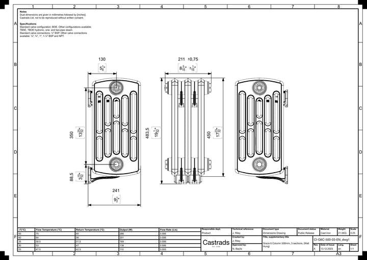 Grace - Astral Grey Mid Cast Iron Column Radiator H450mm x W212mm 4 Column - Wall Hung
