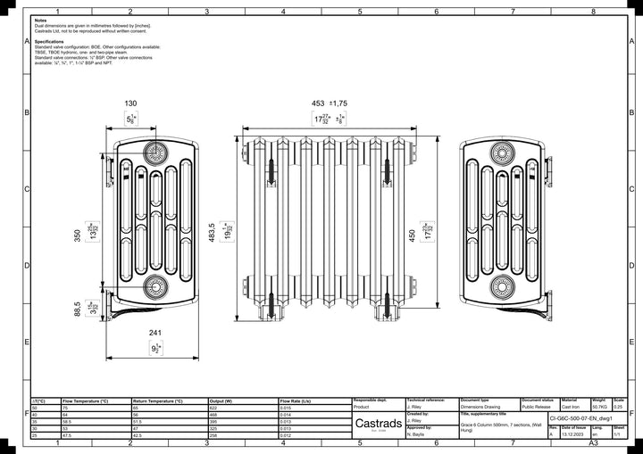 Grace - Black Iron Cast Iron Column Radiator H450mm x W454mm 4 Column - Wall Hung