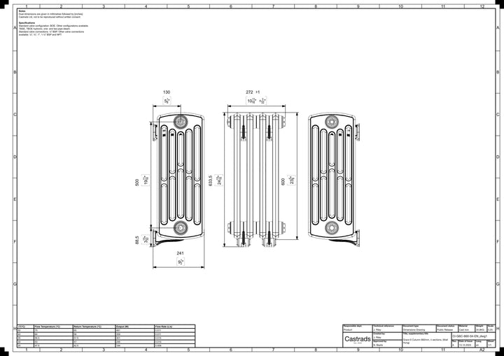 Grace - Ceramic White Cast Iron Column Radiator H600mm x W272mm 6 Column - Wall Hung