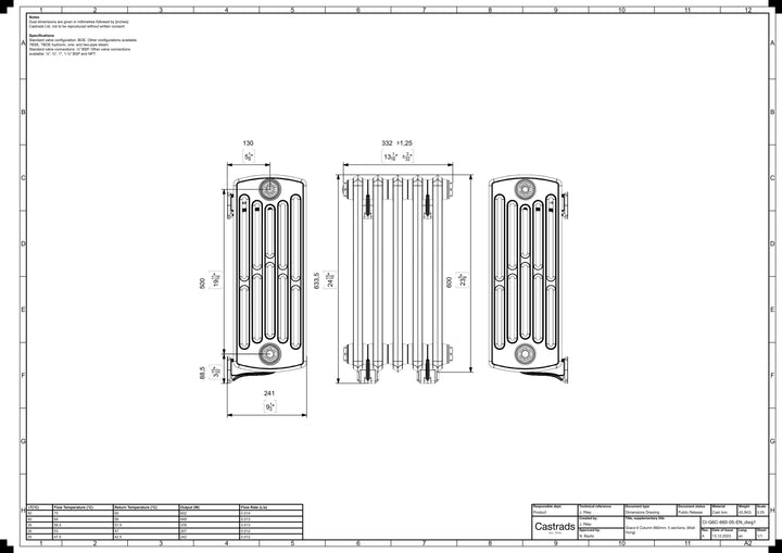 Grace - Ceramic White Cast Iron Column Radiator H600mm x W333mm 6 Column - Wall Hung
