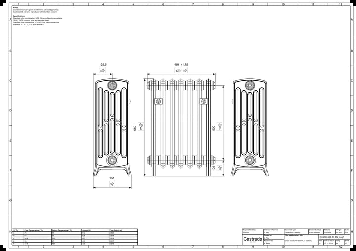 Grace - Ceramic White Cast Iron Column Radiator H650mm x W454mm 6 Column - Floor Standing
