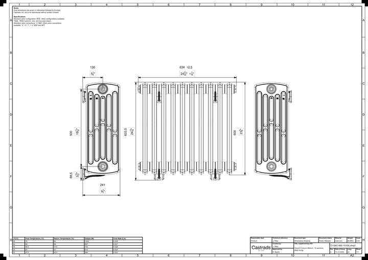 Grace - Ceramic White Cast Iron Column Radiator H600mm x W635mm 6 Column - Wall Hung