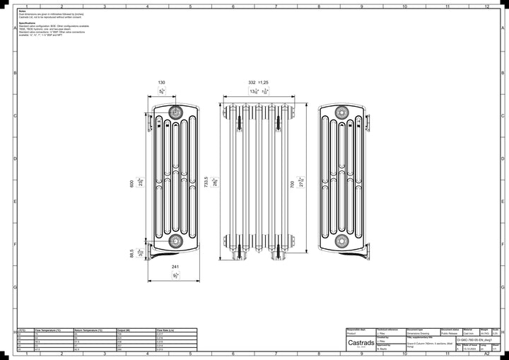 Grace - Ceramic White Cast Iron Column Radiator H700mm x W333mm 6 Column - Wall Hung