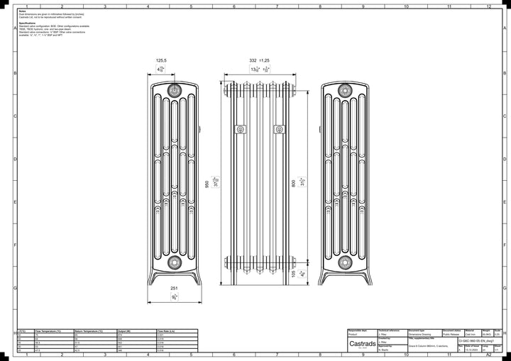Grace - Ceramic White Cast Iron Column Radiator H950mm x W333mm 6 Column - Floor Standing