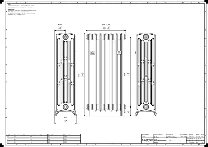 Grace - Ceramic White Cast Iron Column Radiator H950mm x W454mm 6 Column - Floor Standing