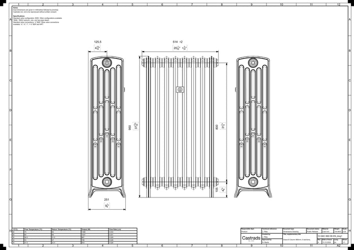 Grace - Anthracite Cast Iron Column Radiator H950mm x W514mm 6 Column - Floor Standing