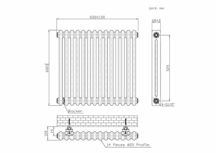 Laser Klassic - White 2 Column Radiator H600mm x W650mm