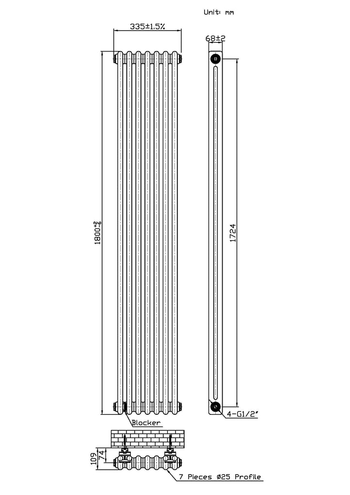 Laser Klassic - White 2 Column Radiator H1800mm x W335mm