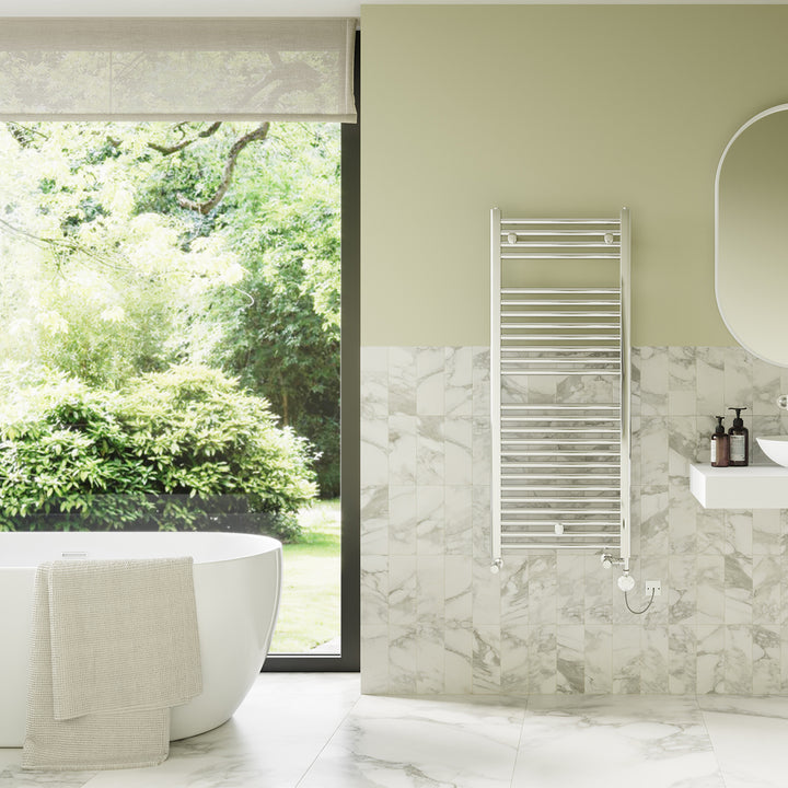 Roma - Chrome Dual Fuel Towel Rail H1230mm x W500mm Thermostatic - Straight
