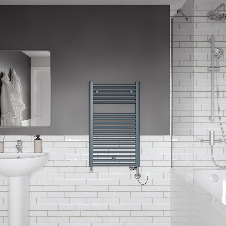 Roma - Anthracite Dual Fuel Towel Rail H842mm x W500mm Thermostatic - Straight