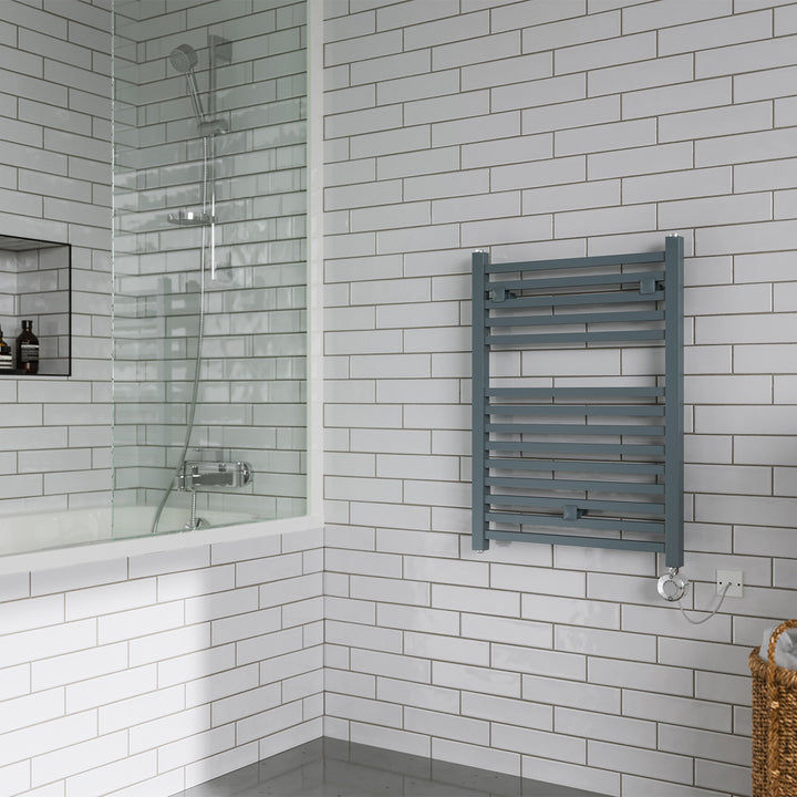 Todi - Anthracite Electric Towel Rail H690mm x W500mm Straight 300w Thermostatic