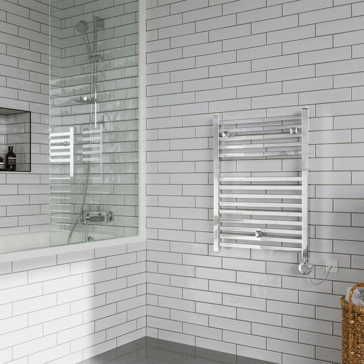 Todi - Chrome Electric Towel Rail H690mm x W500mm Straight 300w Thermostatic