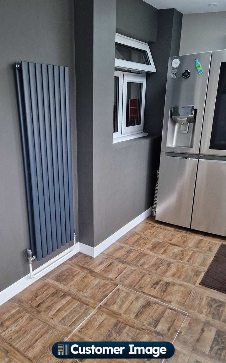 Omeara - Anthracite Designer Radiator H1400mm x W464mm Double Panel - Feet Included