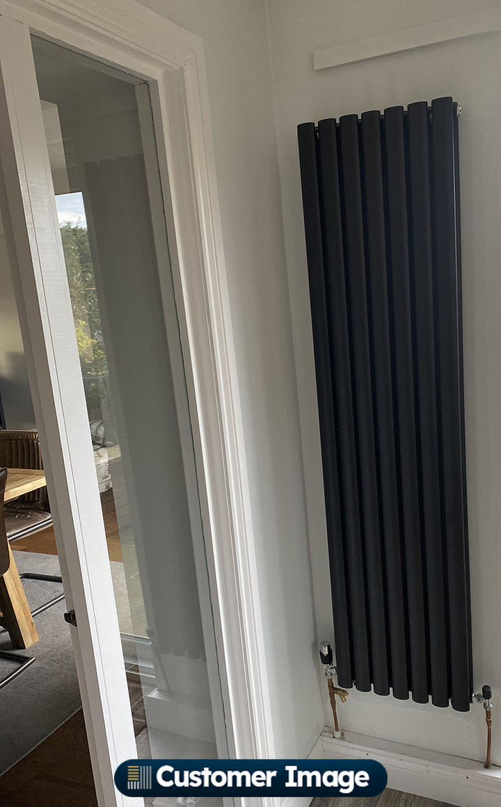 Omeara - Black Designer Radiator H1600mm x W406mm Double Panel - Feet Included