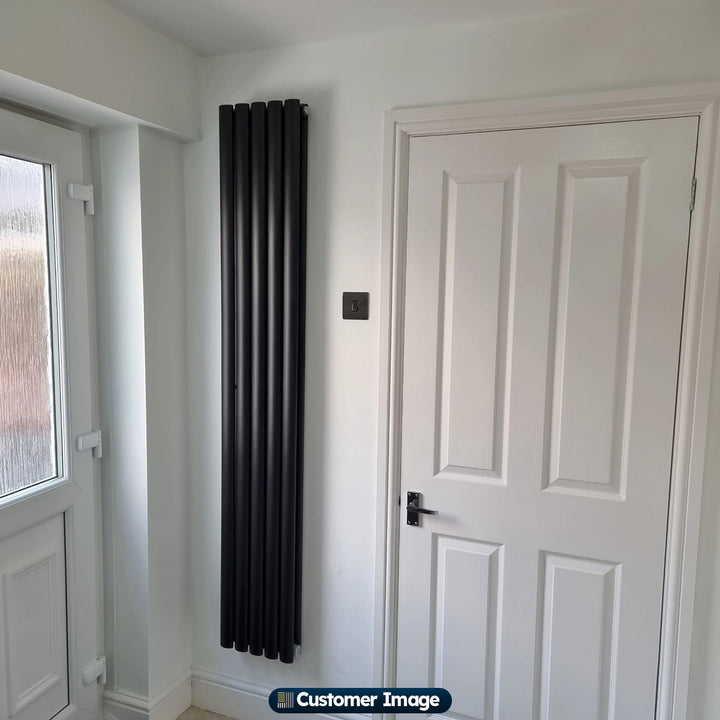 Omeara - Black Designer Radiator H1800mm x W290mm Double Panel - Feet Included
