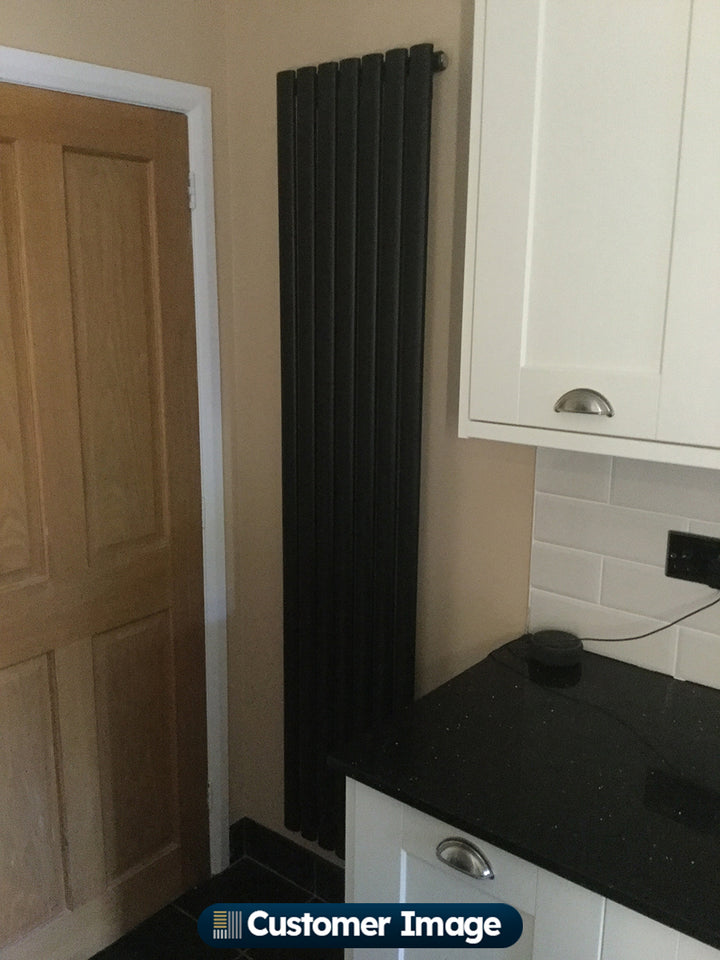 Omeara - Black Designer Radiator H1800mm x W406mm Single Panel - Feet Included