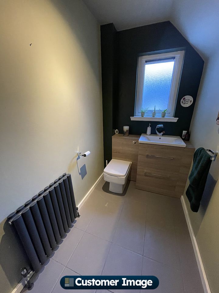 Omeara - Anthracite Designer Radiator H600mm x W580mm Double Panel - Feet Included