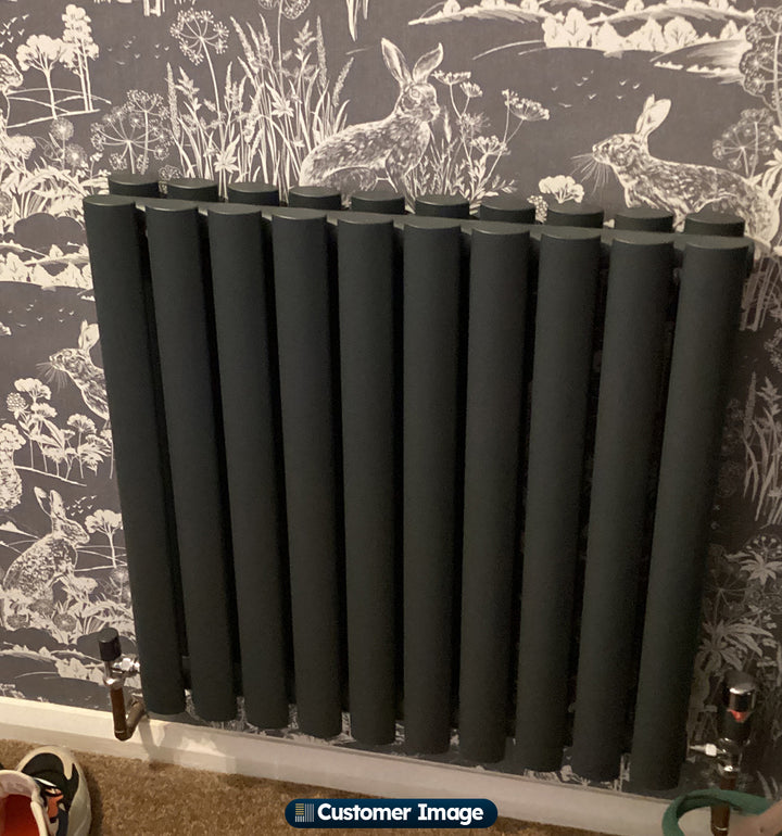 Omeara - Anthracite Designer Radiator H600mm x W580mm Double Panel - Feet Included