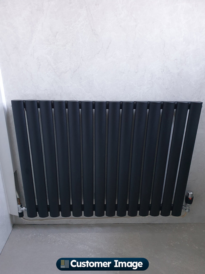 Omeara - Black Designer Radiator H600mm x W812mm Single Panel - Feet Included