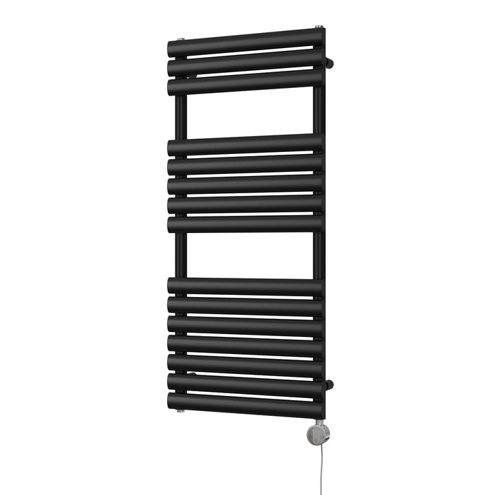 Omeara - Black Electric Towel Rail H1120mm x W500mm 600w Thermostatic